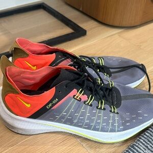 Nike Men’s EXP-X14 Running Shoes — Gray with Coral & Yellow Accents